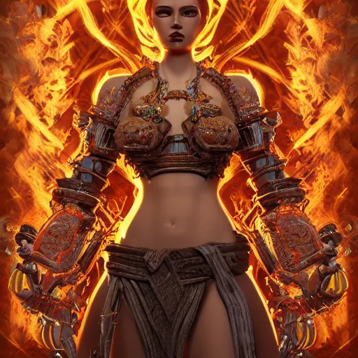Prompt: princess of fire, godly, beautiful, intricate, hyper detailed, octane, 4 k