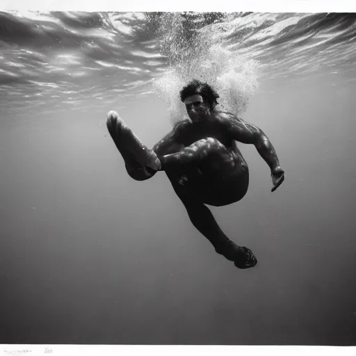 Prompt: Underwater photo of a football player by Trent Parke, clean, detailed, Magnum photos