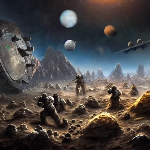 Prompt: space miners drilling on a strange planet, fantasy art, matte painting