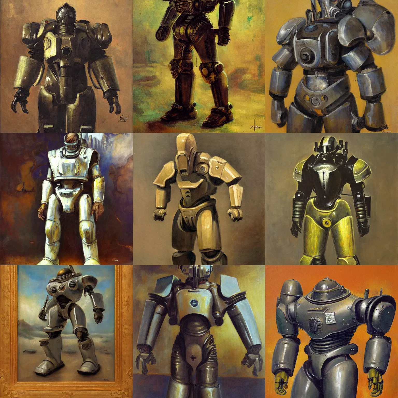 Prompt: A painting of power armor, Henrique Alvim Corrêa, Kārlis Padegs