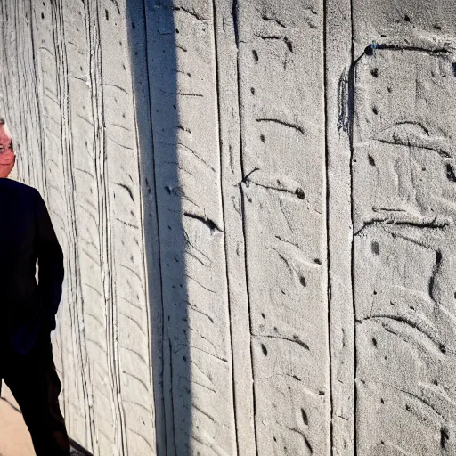 Prompt: Mike Myers (Actor/Comedian) gazing at the US-Mexican Wall, XF IQ4, f/1.4, ISO 200, 1/160s, 8K, RAW, unedited, symmetrical balance, in-frame