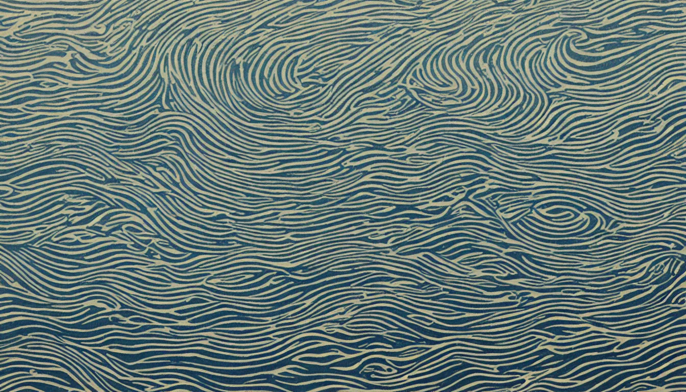 Image similar to ocean swells, woodblock print