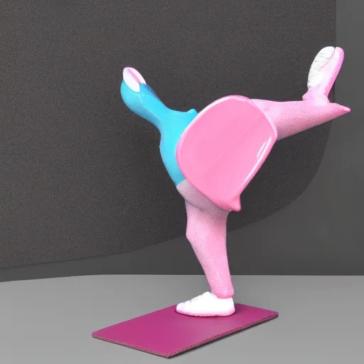 Image similar to fullbody dynamic action pose of a wild duck doing a kick flip on a pink skateboard, 3 d high detail render