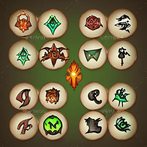 Prompt: fantasy witch swamp rpg game spell symbols