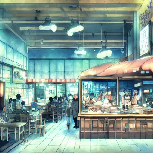 Prompt: Shinjuku Cafe, Anime concept art by Makoto Shinkai