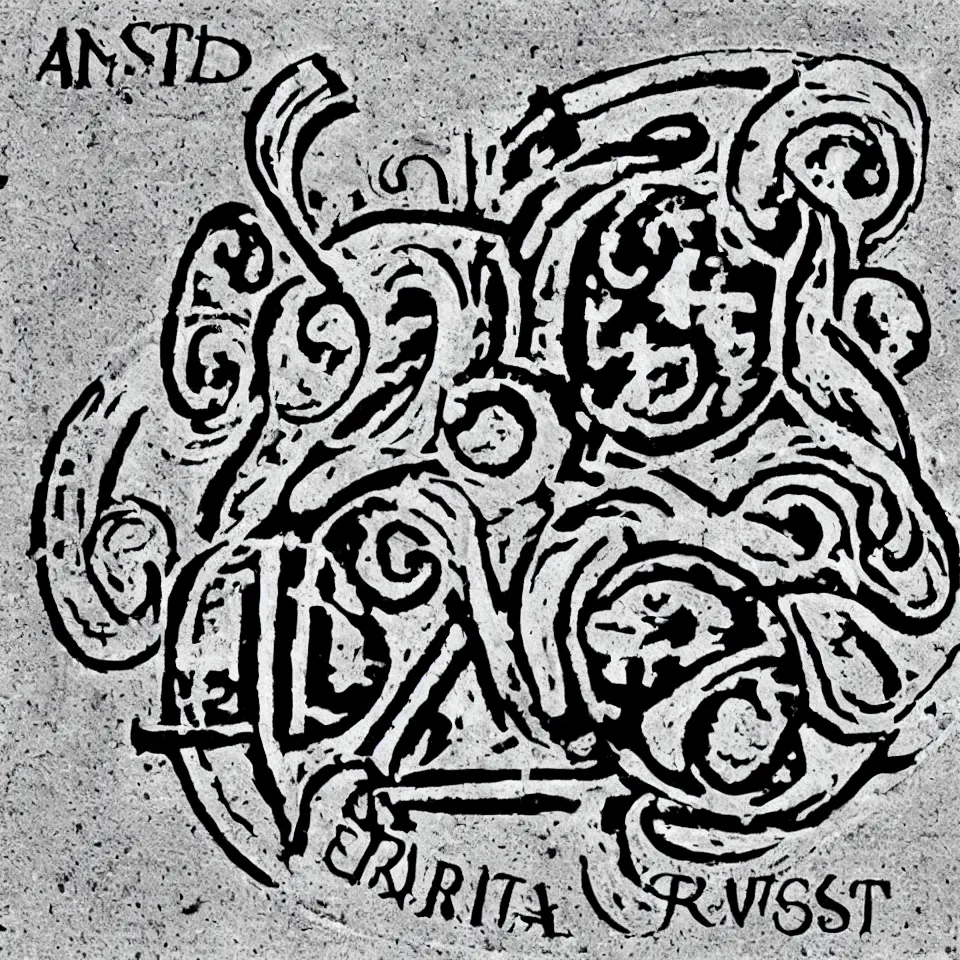 Image similar to ancient logo for the word ersatz, black and white, high contrast