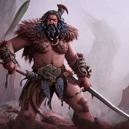 Image similar to highly detailed realistic concept art for high fantasy barbarian, by Blizzard, WETA, disney infinity style