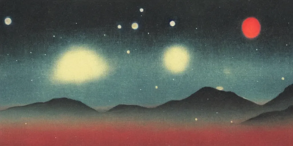 Image similar to painting of space by kitano tsunetomi, 1 9 3 9