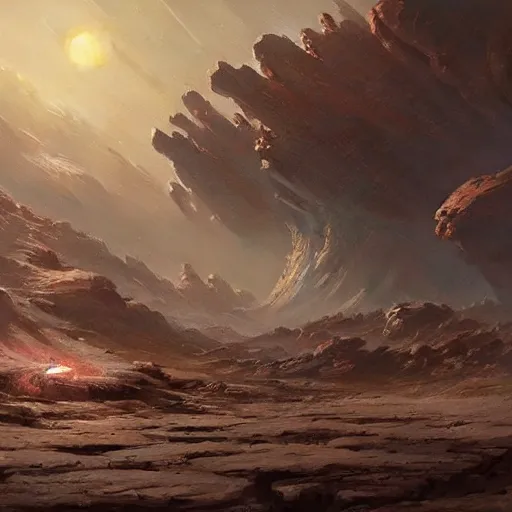 Prompt: Battle scarred planet with new alien life among it by greg rutkowski and thomas kinkade, Trending on artstation