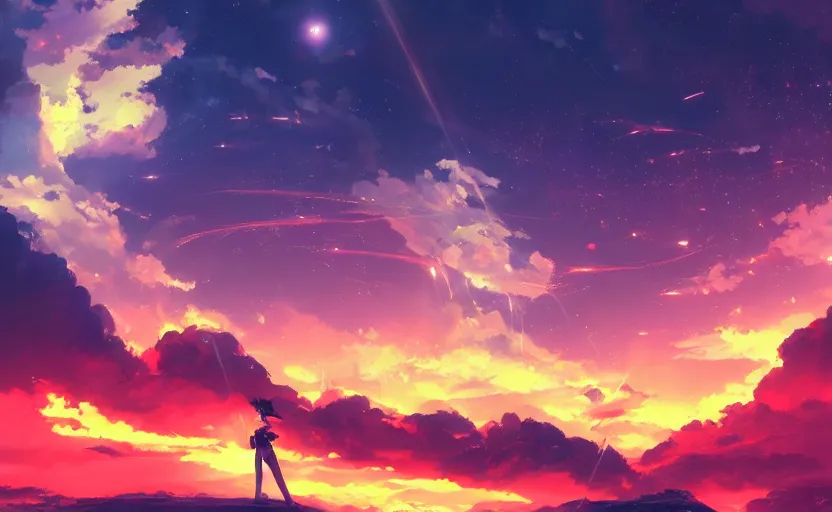 Anime scenery, sunset, anime school girl, clouds, artwork, Anime, HD  wallpaper