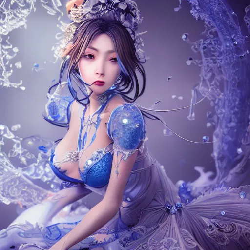 Prompt: the photoshoot of a blueberry that resembles an absurdly beautiful, graceful, elegant, sophisticated gravure idol, an ultrafine hyperdetailed illustration by kim jung gi, irakli nadar, intricate linework, bright colors, octopath traveler, final fantasy, unreal engine 5 highly rendered, global illumination, radiant light, detailed and intricate environment