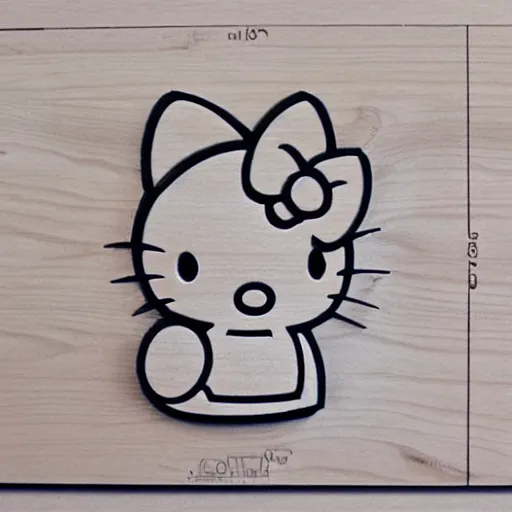 Image similar to 'hello kitty in cnc wood carving pencil sketch, highly detailed'