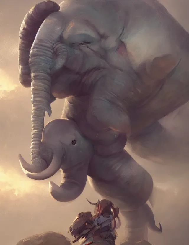 Prompt: painting of a loxodon wearing bard costume, dungeon and dragon, trending on artstation, masterpiece, cinematic lighting, by ross tran and by greg rutkowski