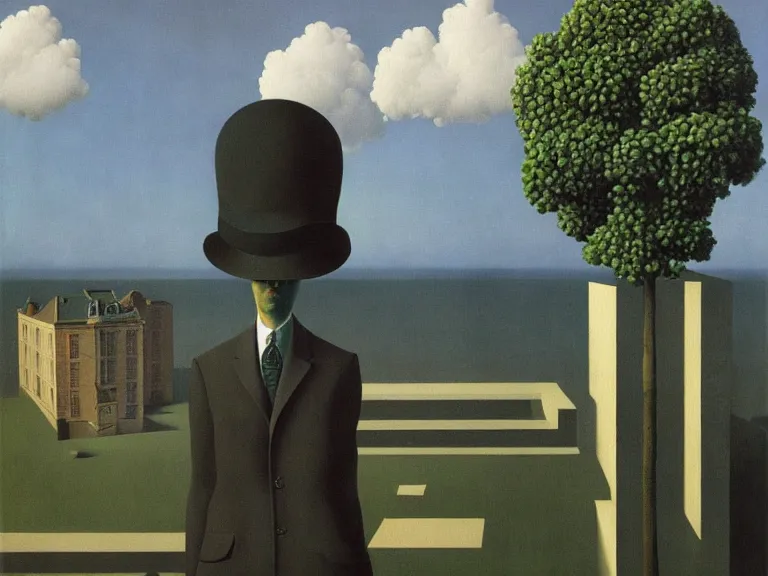 Image similar to a painting by rene magritte, high detail, high resolution