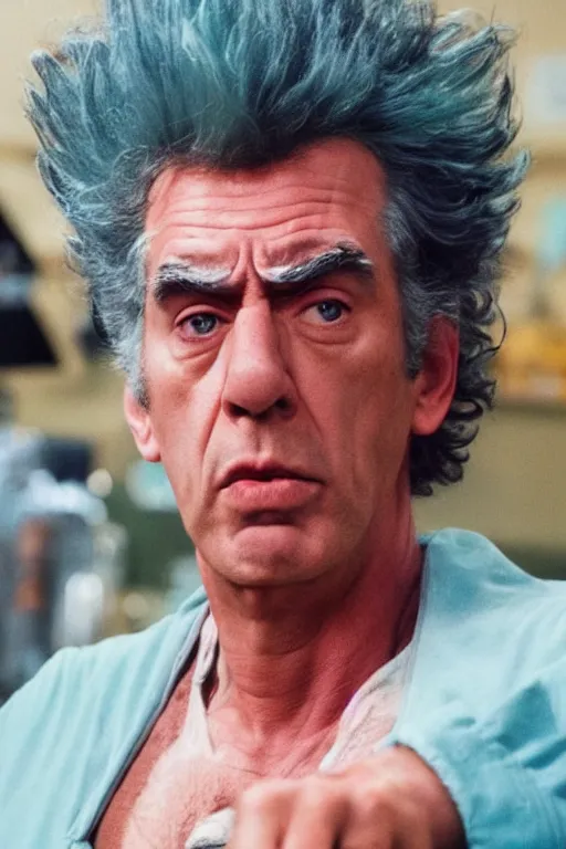 Image similar to kramer as rick sanchez, real life, high quality movie still, photorealistic, ultra detail