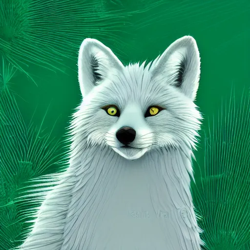 Prompt: digital chill green and whitish fox, retrowave palette, digital world, highly detailed, electric breeze, anatomically correct vulpine, synth feel, fluffy face, ear floof, flowing fur, super realism, accurate animal imagery, 4 k digital art