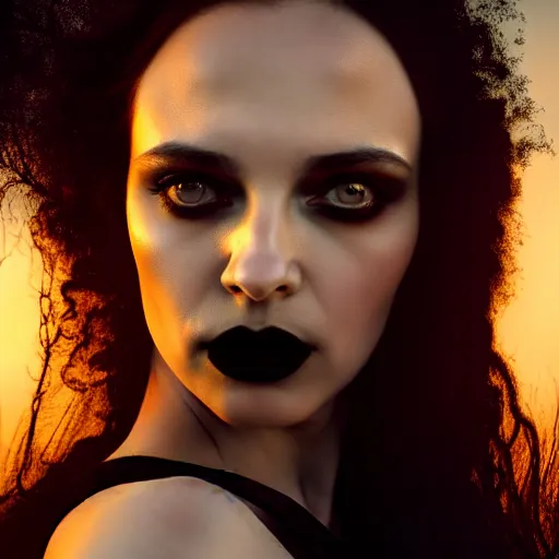 Image similar to photographic portrait of a stunningly beautiful gothic vampire female in soft dreamy light at sunset, contemporary fashion shoot, by edward robert hughes, annie leibovitz and steve mccurry, david lazar, jimmy nelsson, breathtaking, 8 k resolution, extremely detailed, beautiful, establishing shot, artistic, hyperrealistic, beautiful face, octane render