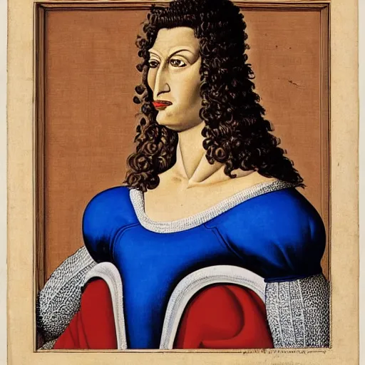 Image similar to portrait of an anthropomorphic tyrannosaurus rex, dressed as an italian queen, sandro bottecelli, 1 5 0 0