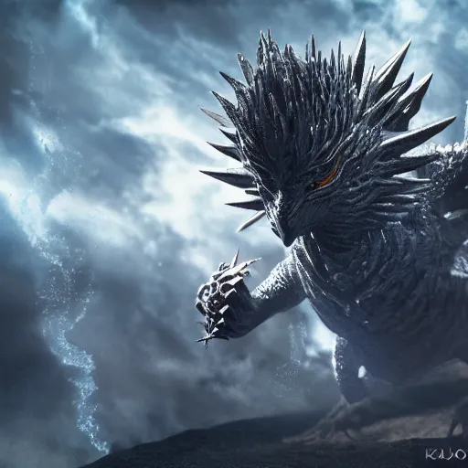 Image similar to evil spiky silver bubble screaming eagle kaiju, cinematic, epic scale, hyper detailed, photorealistic, rule of thirds, 8 k.