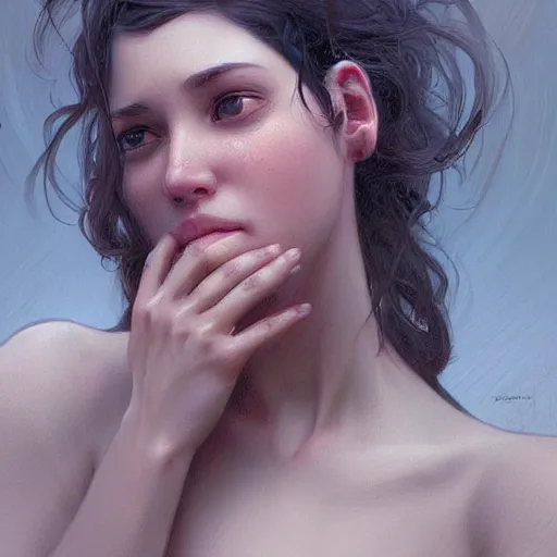 Prompt: a beautiful crying woman, highly detailed, digital painting, artstation, concept art, smooth, sharp, focus, illustration, art by artgerm and greg rutkowski and alphonse mucha