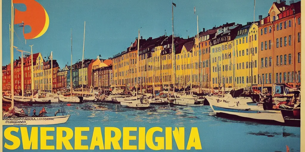 Image similar to a 1970s poster advertising Sweden,