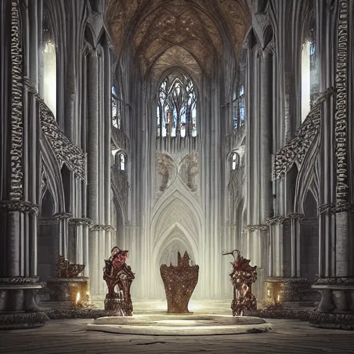 Prompt: a trio of dragons playing concert on magical instruments in a epic gothic cathedral-of-Dragons, in the style of Ferdinand Knab, volumetric lighting, rendered in Octane, trending on CGSociety