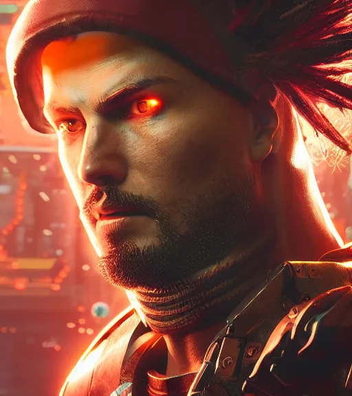 Prompt: cyberpunk 2 0 7 7, charismatic rugged male battle goku - mage portrait, clothed in hooded, metal - plated battle armor atmospheric lighting painted intricate volumetric lighting, beautiful, sharp focus, ultra detailed by leesha hannigan, ross tran, thierry doizon, kai carpenter, ignacio fernandez rios