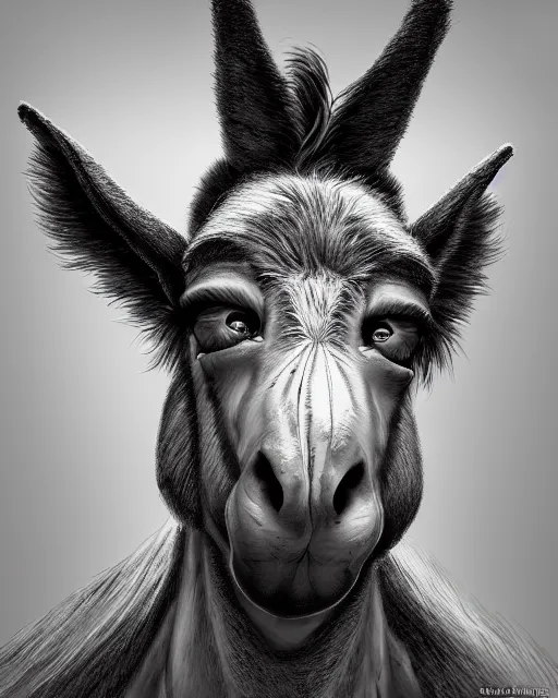Prompt: the ugliest donkey in the world, fantasy art, in the style of artgerm, illustration, epic, fantasy, intricate, hyper detailed, artstation, concept art, smooth, sharp focus, ray tracing, vibrant, photorealistic