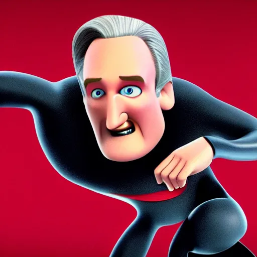 Image similar to bill maher in the incredibles ( 2 0 0 4 ), 3 d render, pixar,