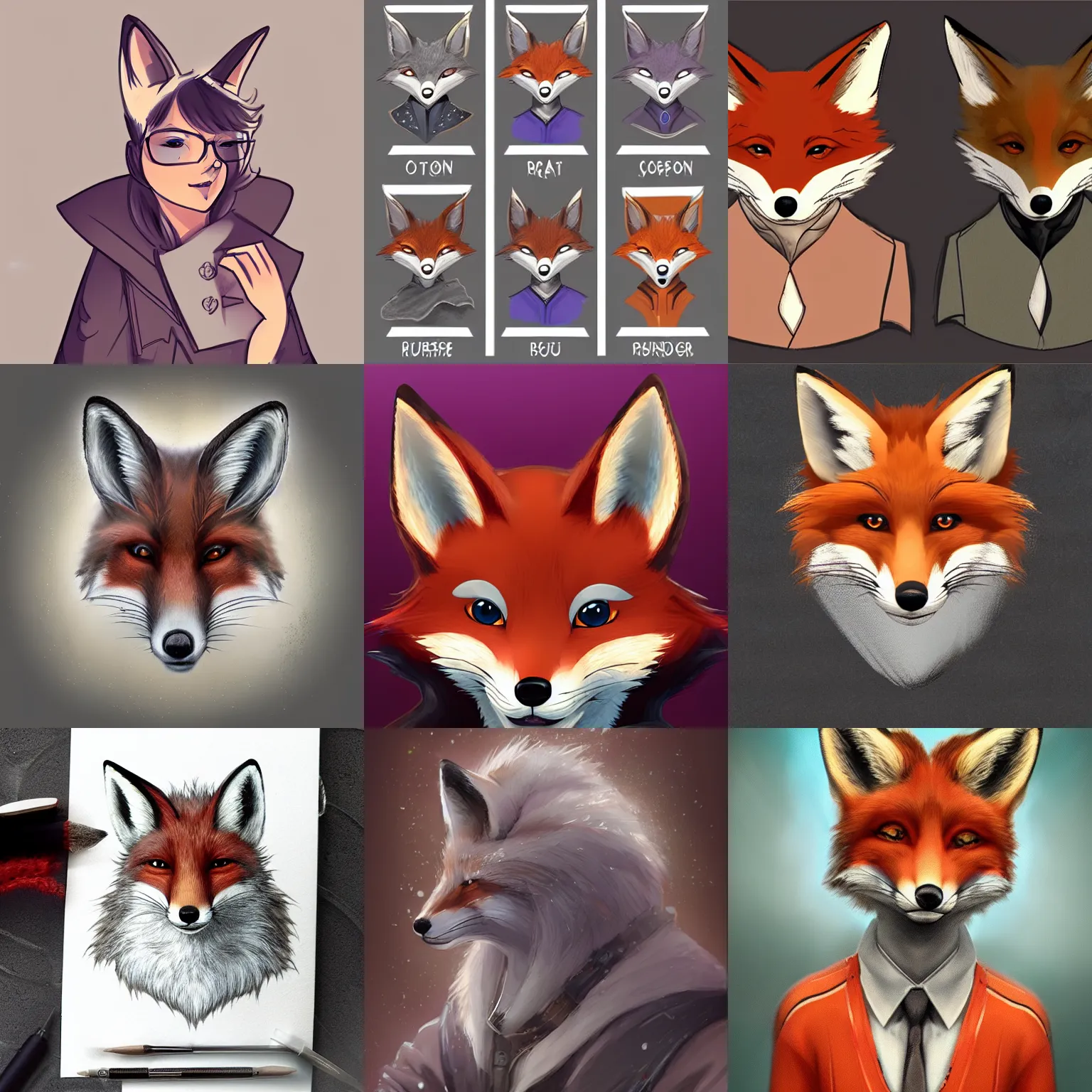 Prompt: studious fox fantasy character, portrait art station