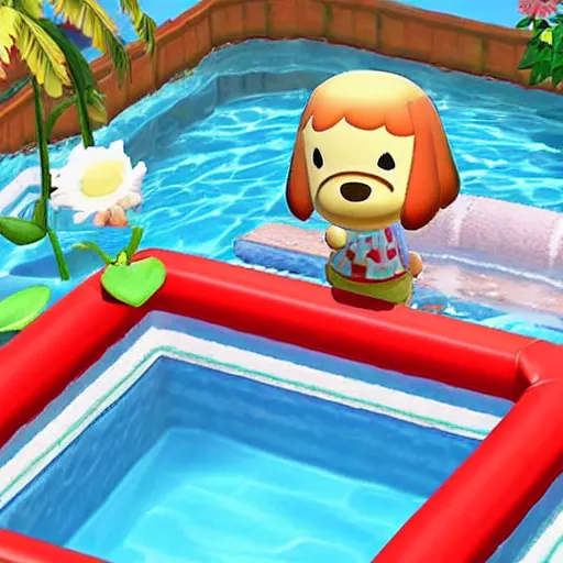 Prompt: beagle inside a pool in animal crossing game