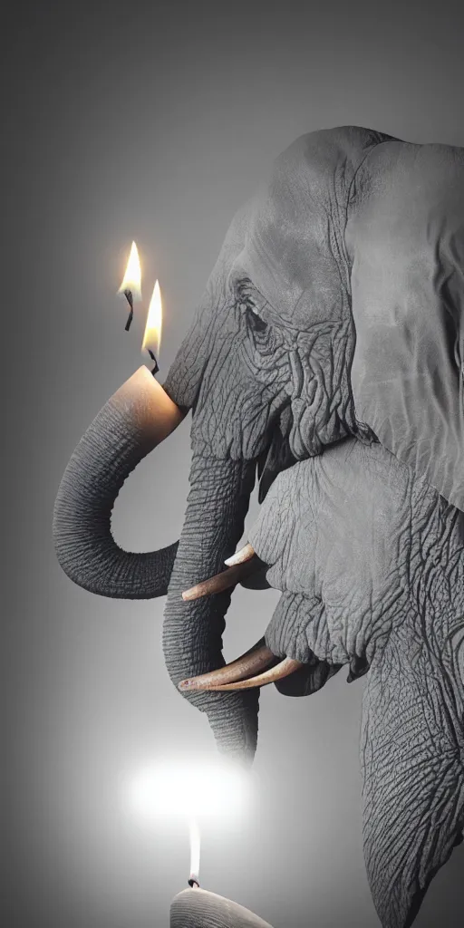 Prompt: a old man with a elephant snout, elephant ears and elephant tasks, beautifull candle low light