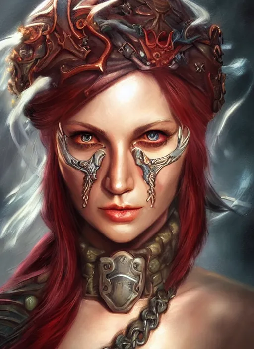 Image similar to a higly detailed airbrush portrait painting of a fantasy character, fantasy portrait, pinterest, baldur's gate, dynamic lighting, ambient lighting, deviantart