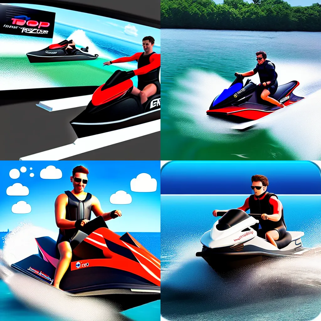 Prompt: top boat racing simulator, a man riding jetski