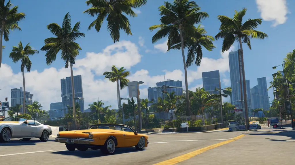 Prompt: Grand Theft Auto 6 set in Miami, unreal engine