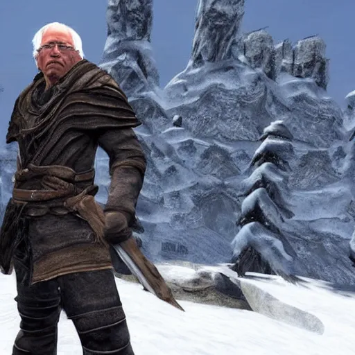 Prompt: Bernie Sanders in Skyrim