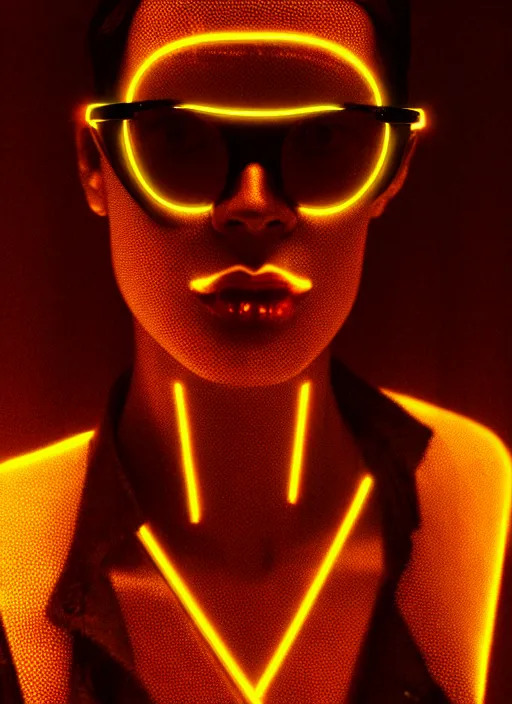 Prompt: symmetry portrait of riace bronzes wearing sunglasses, sci - fi - cyberpunk, blade runner, glowing lights, tech, biotech