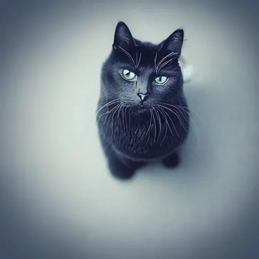 Image similar to black cloudy shadow in a cat shape, cuddly fur, blurry, mystical, misty, dreamy, shadow polaroid photo