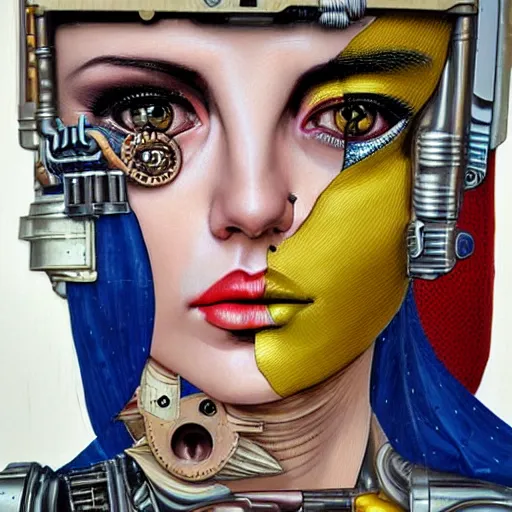 Image similar to portrait of steampunk female android, by sandra chevrier, fra angelico and sandro botticelli