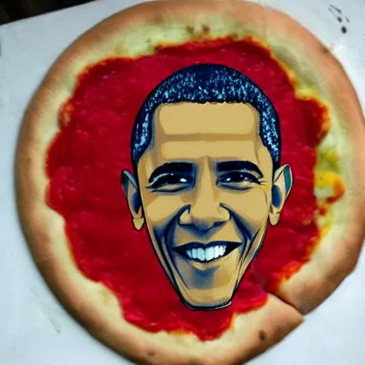 Prompt: Barack Obama drawn on a pizza