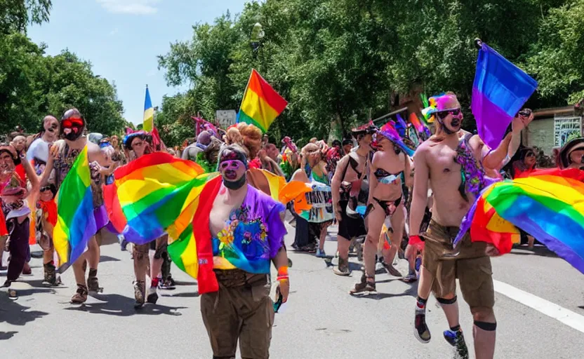 Prompt: Pride parade in escape from tarkob