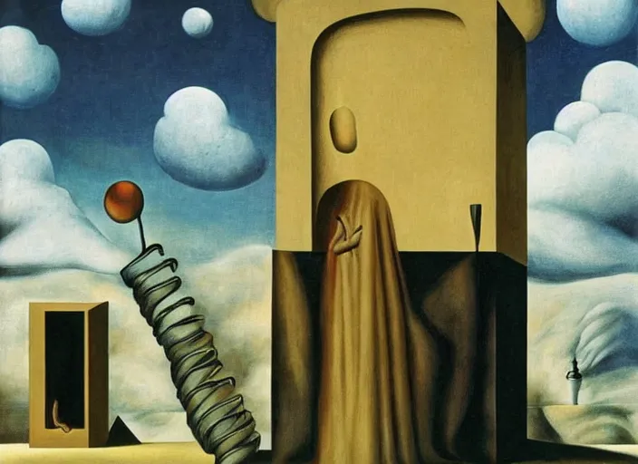 Image similar to maddening forbidden knowledge paranoia from a strange machine by leonora carrington and rene magritte and salvadore dali