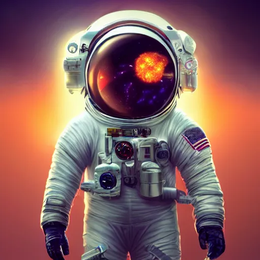 Image similar to an epic portrait of an astronaut entering microscopic multiverse of atoms madness with a tiny micro spaceship, cinematic lighting, trending on Artstation, highly detailed, insane details