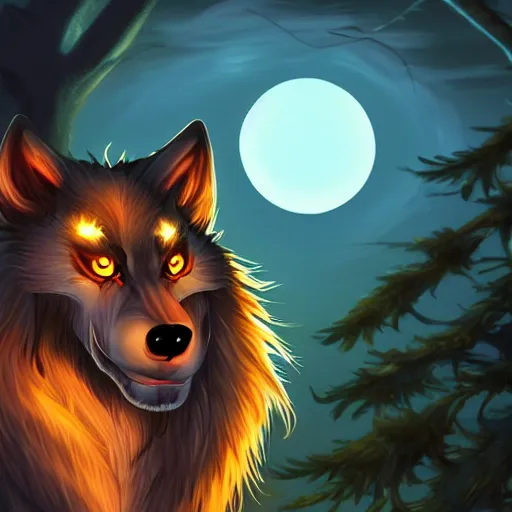 Image similar to a beautiful werewolf at night, kawacy, backlighting, furry art