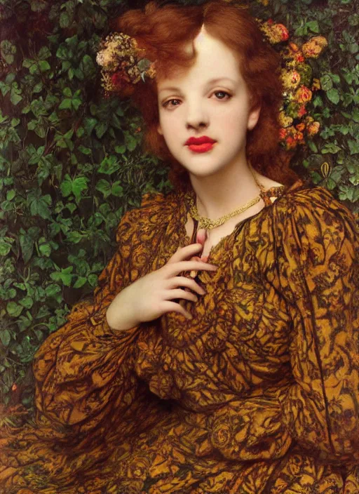 Prompt: masterpiece of intricately detailed preraphaelite photography portrait hybrid of judy garland aged 3 0 and a hybrid of dr. mary mcleod and shelly duval, sat down in train aile, inside a beautiful underwater train to atlantis, betty page fringe, medieval dress yellow ochre, by william morris ford madox brown william powell frith frederic leighton john william waterhouse hildebrandt