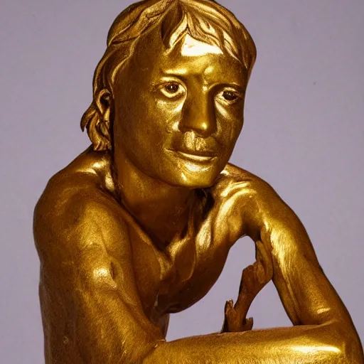 Image similar to a golden statue of a beggar, realistic, detailed