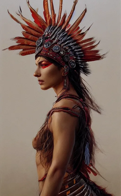 Image similar to gorgeous redskin woman wearing headdress, intricate, elegant, highly detailed, artstation, concept art, smooth, sharp focus, illustration, art by stefan kostic and greg rutkowski