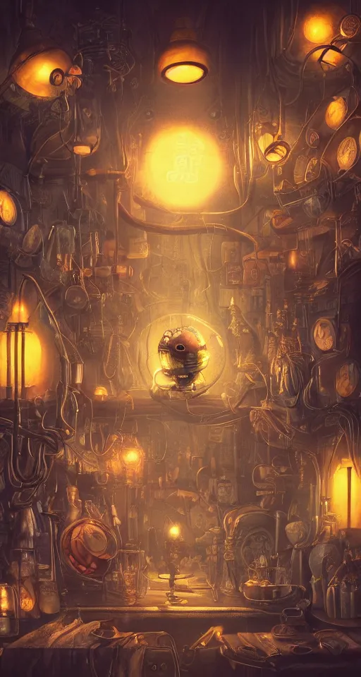 Image similar to tapestrie of a dream, ultra detailed, dark, steampunk, moody, candles, neon signs, characters from machinarium, by don bluth, trending on artstation, octane render