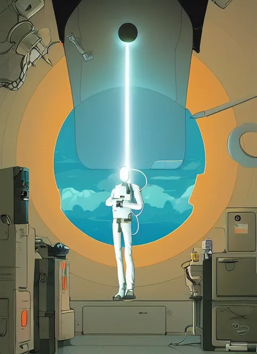 Image similar to poster artwork by Michael Whelan and Tomer Hanuka, Portal Gun, clean