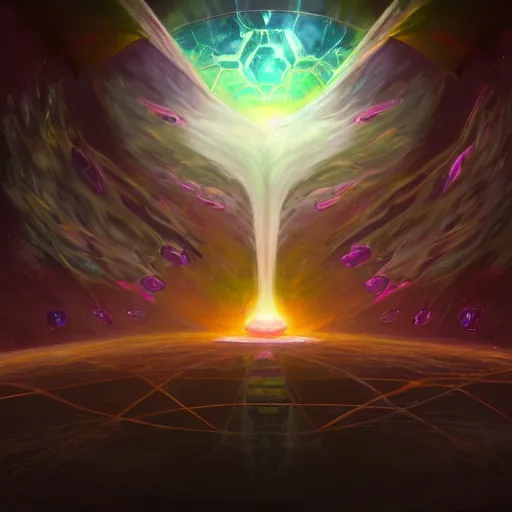 Prompt: concept art for the last imperfect physical life - form seconds before the universe is again in rapturous divine perfect unity!! religious!, final victory of order over disorder!! final defeat of entropy! last act of the universe! digital painting, artstation, smooth, sharp focus